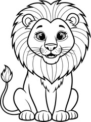 Cute Lion Line Art Illustration – Isolated on Transparent Background Adorable Cartoon Wildlife Vector
