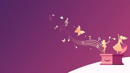 Spring new year Valentine themed music box eight tone box, butterfly and music note flying, spring concert music festival party