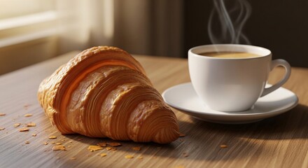 Croissant and Steaming Espresso