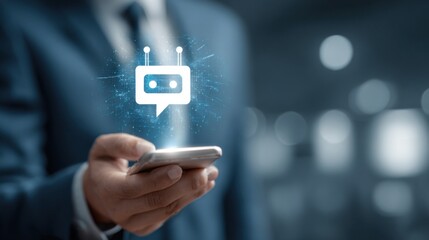 Person using smartphone with AI chatbot interface