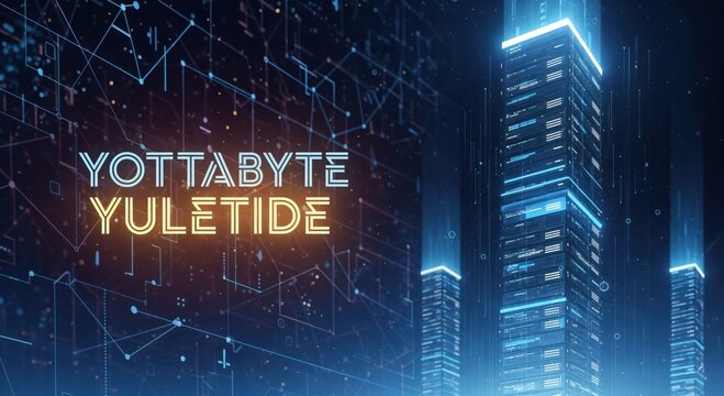 Futuristic Digital Skyscrapers in Cyber City With High-Tech Glow and Data Streams