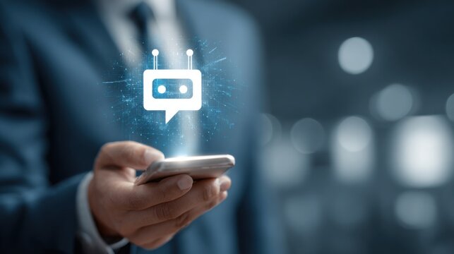 Person using smartphone with AI chatbot interface