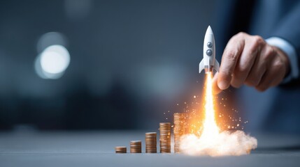 Rocket launch from growing money stack