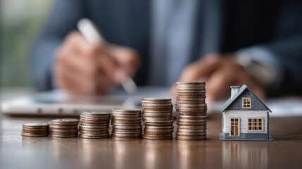 Stacks of coins and house for financial investment