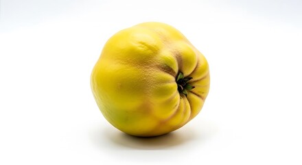 A single ripe yellow quince fruit isolated on white background