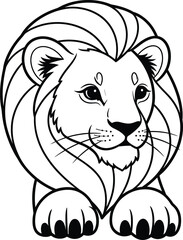 Cute Lion Line Art Silhouette – Isolated on Transparent Background Friendly Black Vector Illustration