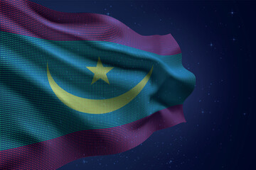 Mauritania digital LED waving flag on dark starry background