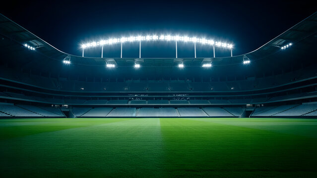 Empty stadium under bright lights awaiting the game