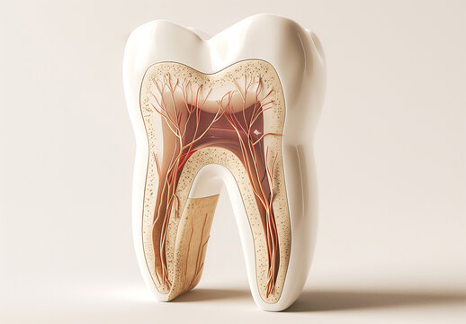 Cross-section of a human tooth showing pulp, dentin, and enamel