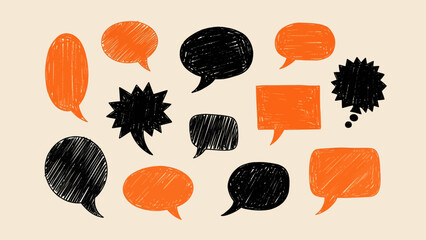 Collection of various speech bubbles in different shapes and colors, suitable for communication and design.