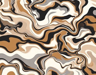 Abstract fluid art with swirling shades of brown, black, gray, and cream creating a modern background