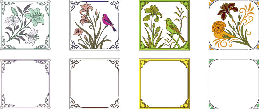 Flowers. Floral card. Vector classic vintage illustration of rich baroque frame, aesthetic elements, elegant pattern, irises, marigolds and bird for greeting card, wedding invitation or background