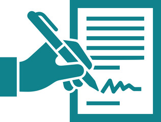An Icon of a Hand Holding a Pen, Signing a Document