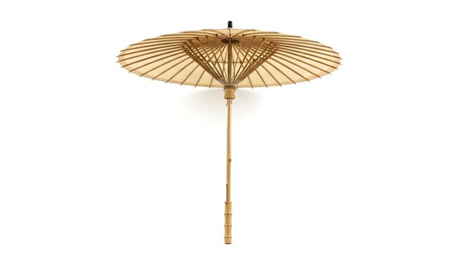 Elegant beige umbrella with bamboo frame isolated on white background - Powered by Adobe