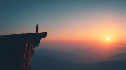 Silhouette man cliff sunset horizon solitude contemplative