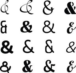 Fototapeta premium Collection of various ampersand symbols in black and white