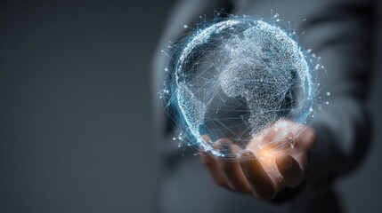 Futuristic global network held in hand
