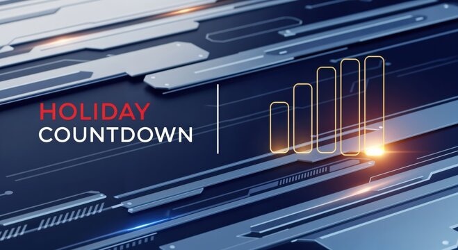 HOLIDAY COUNTDOWN Futuristic Digital Technology Background with Glowing Bar Graph and Abstract Geometric Elements for Seasonal Events and Promotions