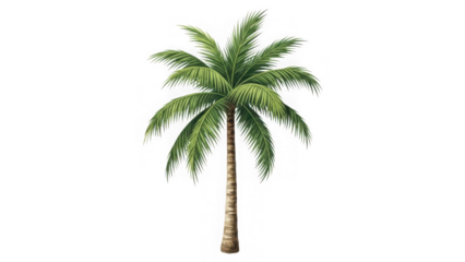 Lush tropical palm tree illustration, detailed green fronds and textured brown trunk, isolated for exotic designs and themes. isolated on transparent background