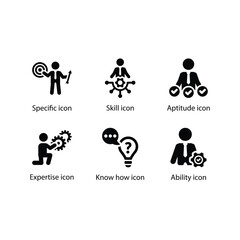 Specific, Skill, Aptitude, Expertise, Know how, Ability, Black Icon Set