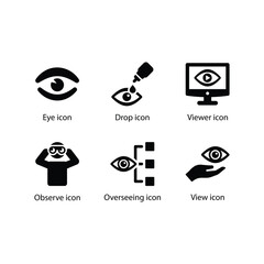 Eye, Eye drop, Viewer, Observe, Overseeing, View, Black Icon Set