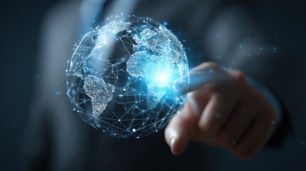 Hand touching glowing digital planet Earth