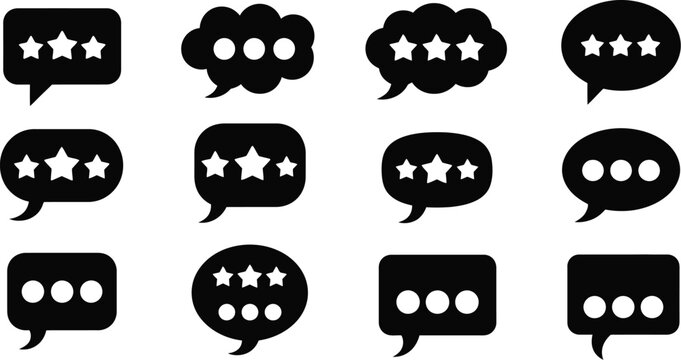 Collection of black speech bubbles with varying numbers of stars inside
