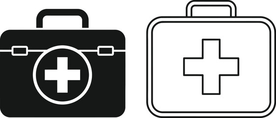 Two medical cases with plus symbols a black and a white outline