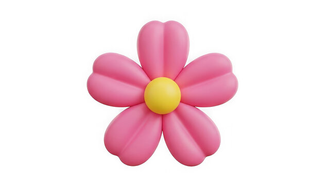 Pink 3d flower with glossy petals and a vibrant yellow center, rendered in a charming, soft, and modern style, perfect for digital design elements isolated on transparent background - Powered by Adobe