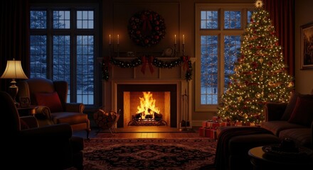 Warm christmas living room with festive decorations