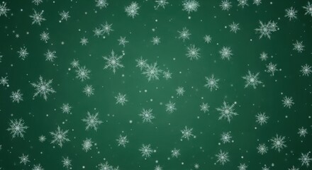 Falling snowflakes on green background winter holiday
