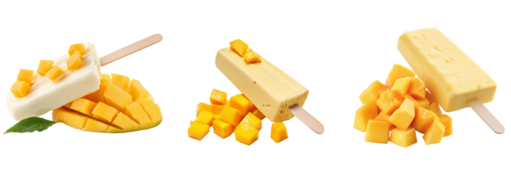 Mango ice cream treats on transparent background dessert photography fresh ingredients creative view