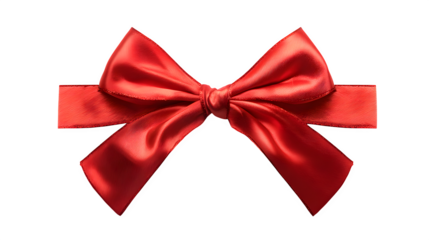 Large red ribbon bow with soft shadows isolated on white background