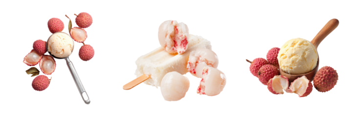 Exquisite lychee ice cream treats on transparent background dessert photography fresh taste