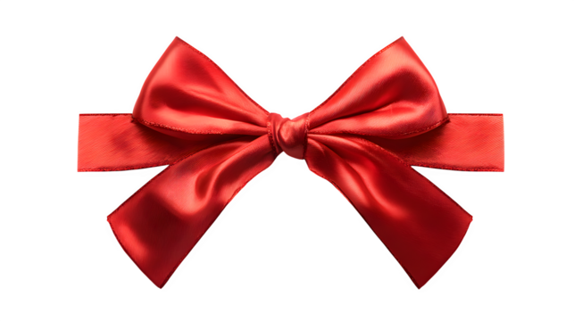 Large red ribbon bow with soft shadows isolated on white background