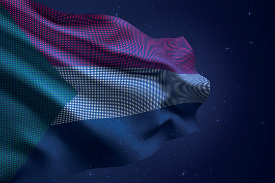 sudan digital LED waving flag on dark starry background