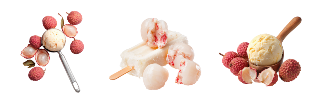 Exquisite lychee ice cream treats on transparent background dessert photography fresh taste