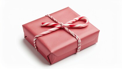 Red Gift Box with Candy Cane on White