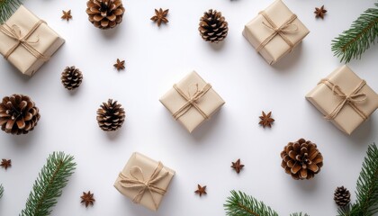 Fototapeta premium Rustic Christmas Gifts And Pine Cones