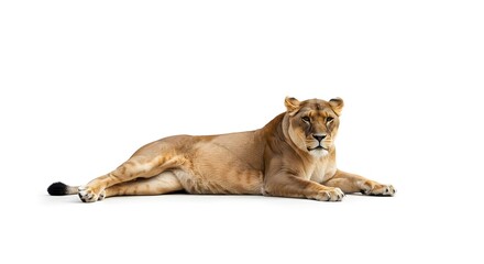 Flat-Lay Captured Lioness with Extended Legs in a Soft, Elegant Setting