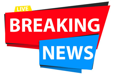 Bold blue and red breaking news banner design with dynamic digital streaks and modern broadcast style, isolated graphic element for live updates and urgent headline lower third