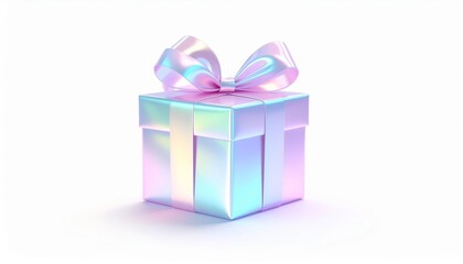 Obraz premium Holographic Gift Box with Pastel Bow