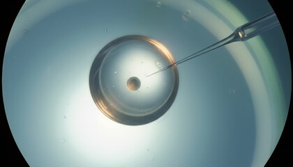 Embryo being transferred into a petri dish using a lab pipette and a micro needle, representing advancements in reproductive medicine and fertility treatment