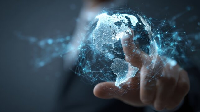 Touching glowing digital Earth network connections