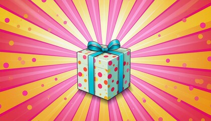 Vibrant Gift Box on Pop Art Background