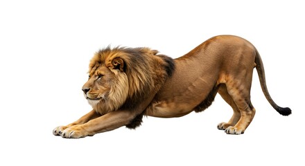 Obraz premium Serene Lion Stretch Captured in a Clean, High-Key Composition