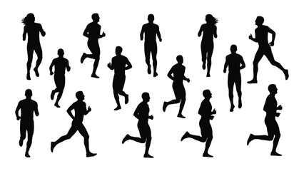 Running and jogging silhouettes isolated on white background, Vector