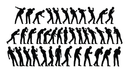 Dynamic male silhouettes in various poses isolated on white background, Vector