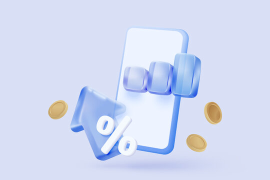 3D stock trading graph report for statistic market in bubble icon. Sell and buy money cash and exchange with finance business, analyzing investment. 3d bank trading icon vector render illustration