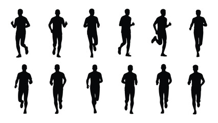 Running men silhouettes isolated on white background, Vector